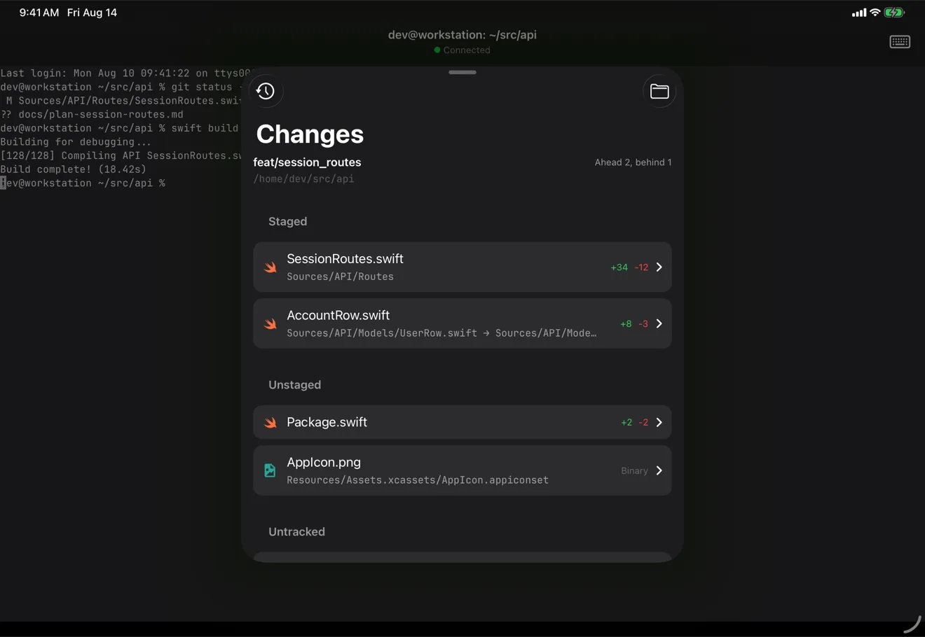 AnySSH on iPad with a multi-pane herdr workspace